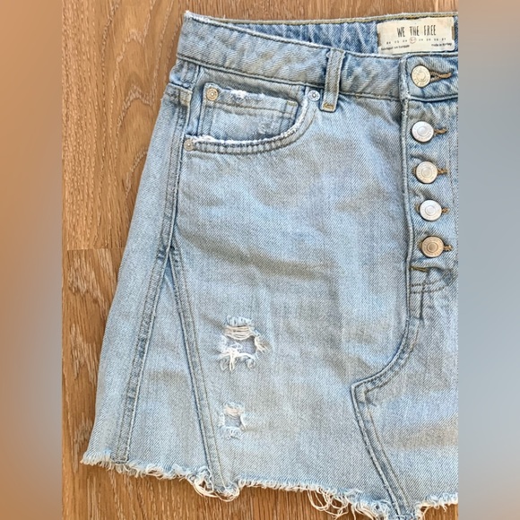 Free People, We The Free - Distressed Jean Skirt, Raw Hem, Denim A-Line, Size 27 - Picture 4 of 10